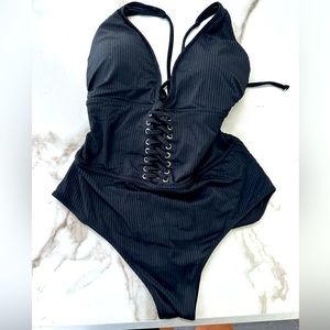TiniBikini Black Lace-Up One-Piece Swimsuit